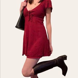 size small dark red flowy hearts dress from Forever 21
